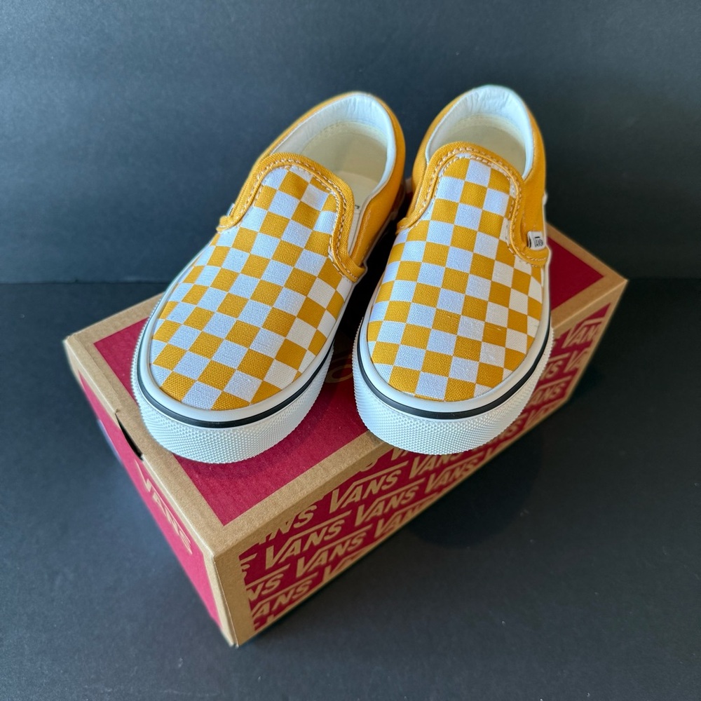 Vans Yellow Checkered Classic Slip-On Shoes Kids 11.5